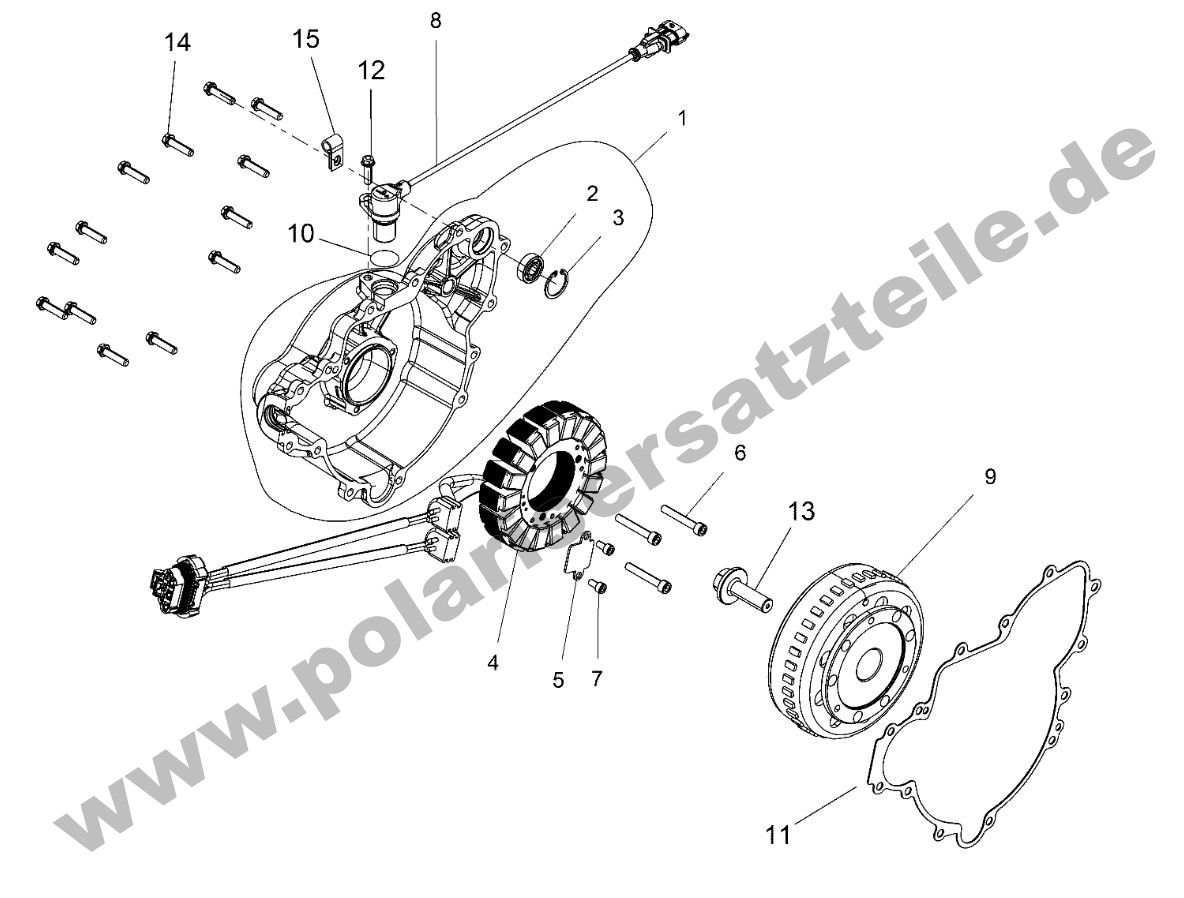 ENGINE, STATOR AND FLYWHEEL