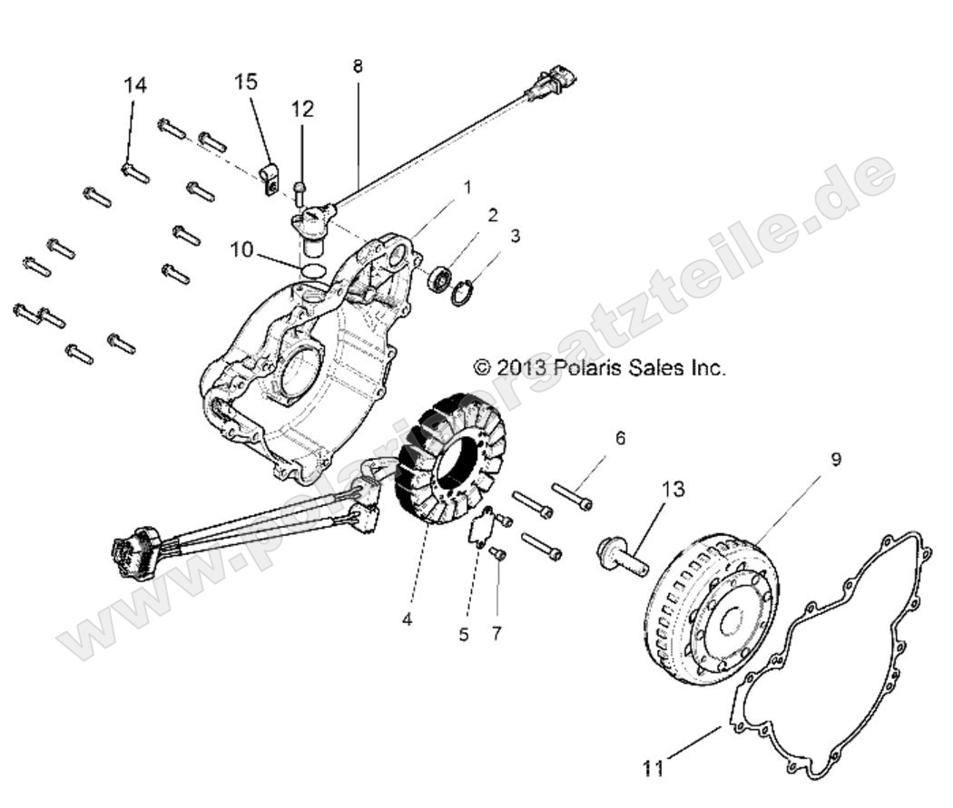 ENGINE, STATOR AND FLYWHEEL