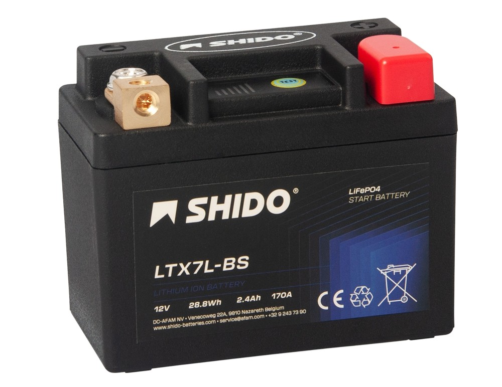 Shido LTX7L-BS Lithium Ionen Batterie 12V LiFePO4 (YTX7L-BS FTX7L-BS) Shido LTX7L-BS Lithium Ion Batterie 12V 28.8 Wh