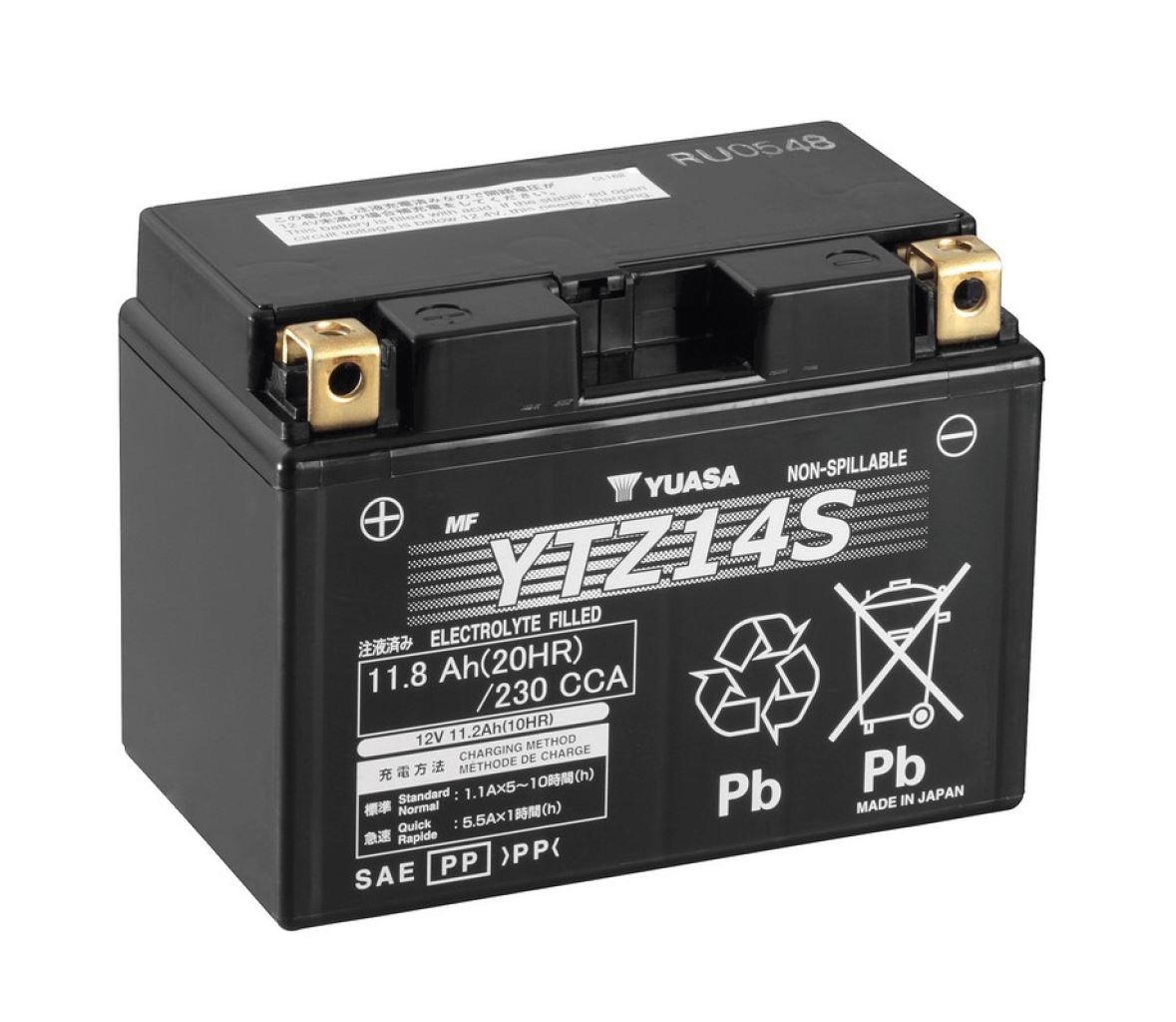 Yuasa YTZ14S MF AGM Batterie 12V 11,2AH - Einbaufertig (YTZ14S-BS, YTZ14S-4)