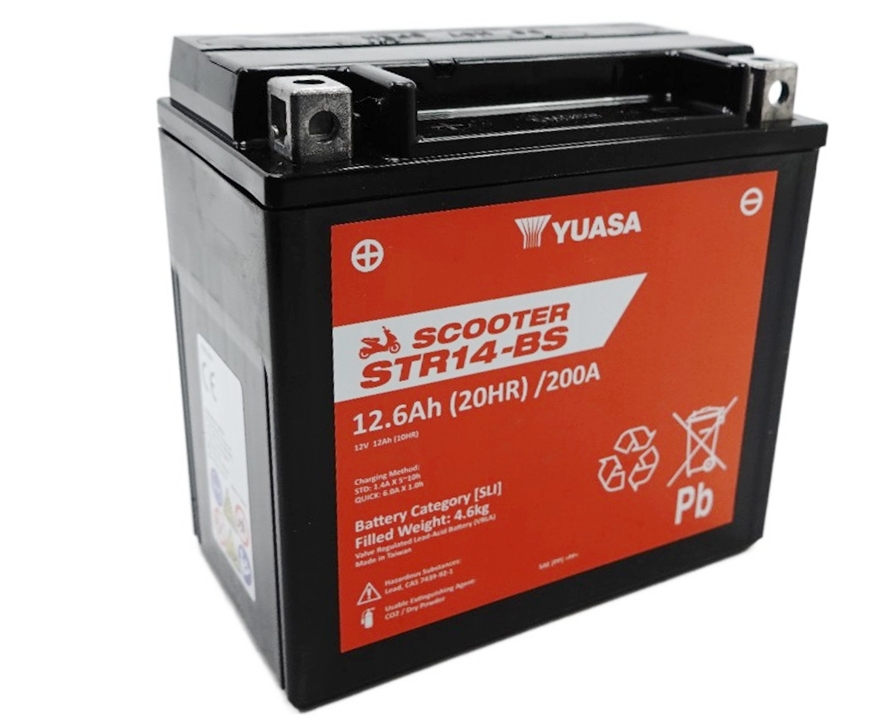 Yuasa STR14-BS AGM Scooter Batterie 12V 12AH CP - Einbaufertig (YTX14-BS FTX14-BS GTX14-BS)
