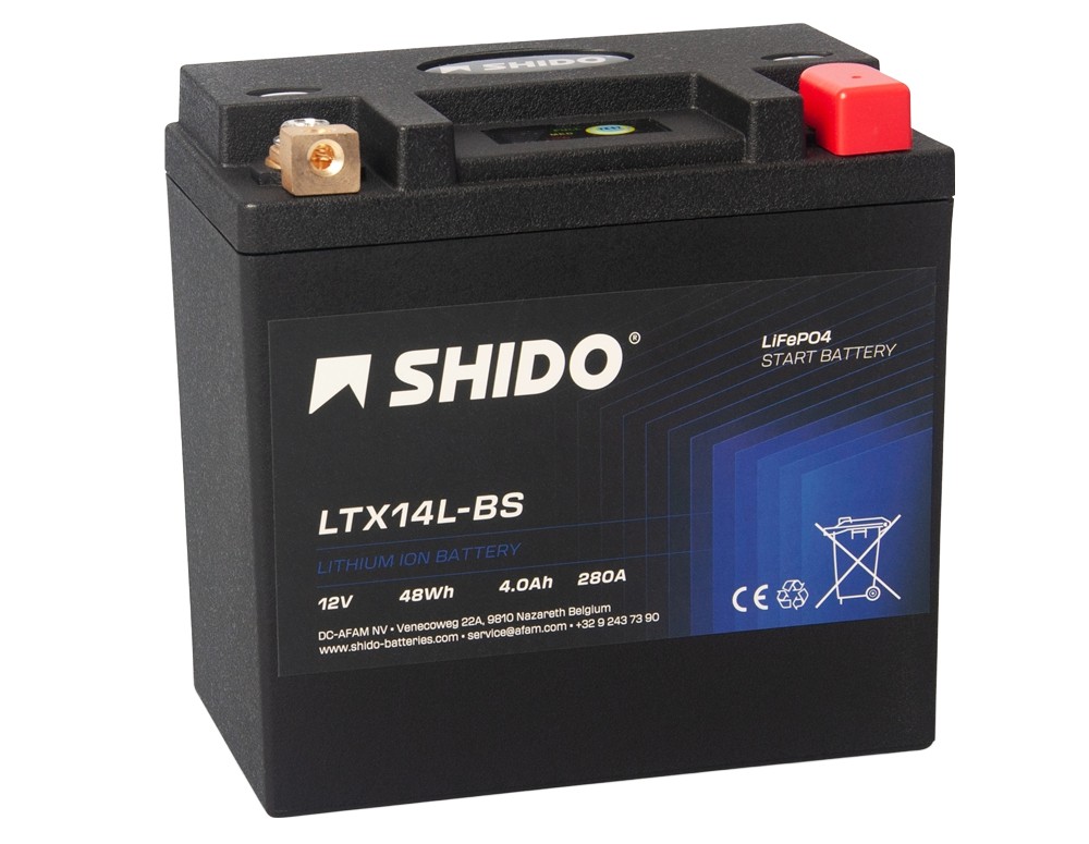 Shido LTX14L-BS Lithium Ionen Batterie 12V LiFePO4 (YTX14L-BS 51214) Shido LTX14L-BS Lithium Ion Batterie 12V 48 Wh