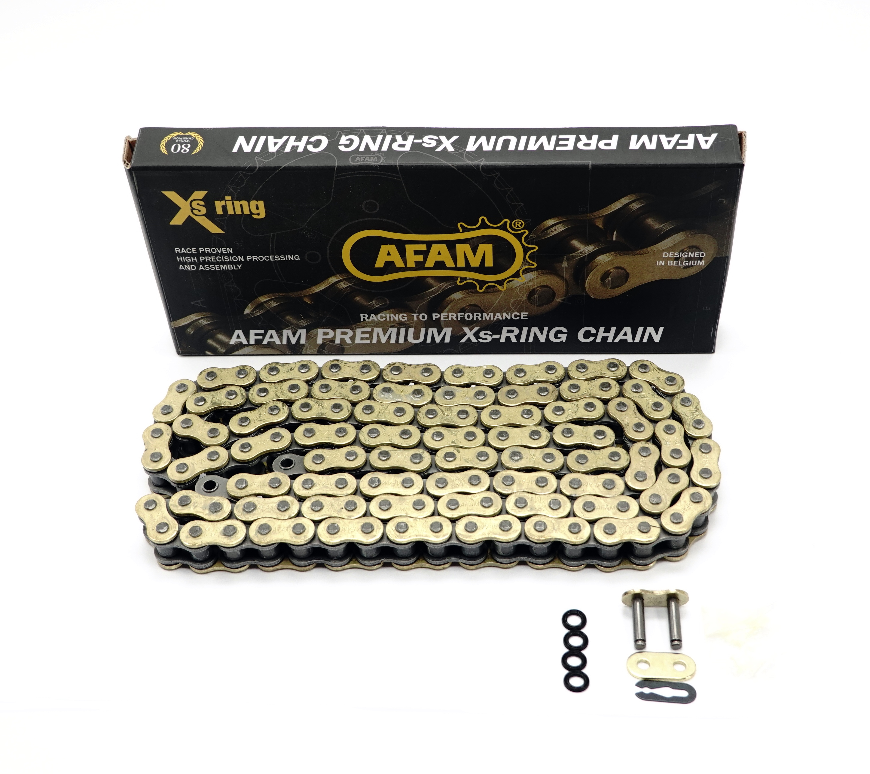 AFAM Kette XMR-G 428 XS-Ring gold-schwarz - 136 Glieder - Clip Schloß - Straße /Enduro