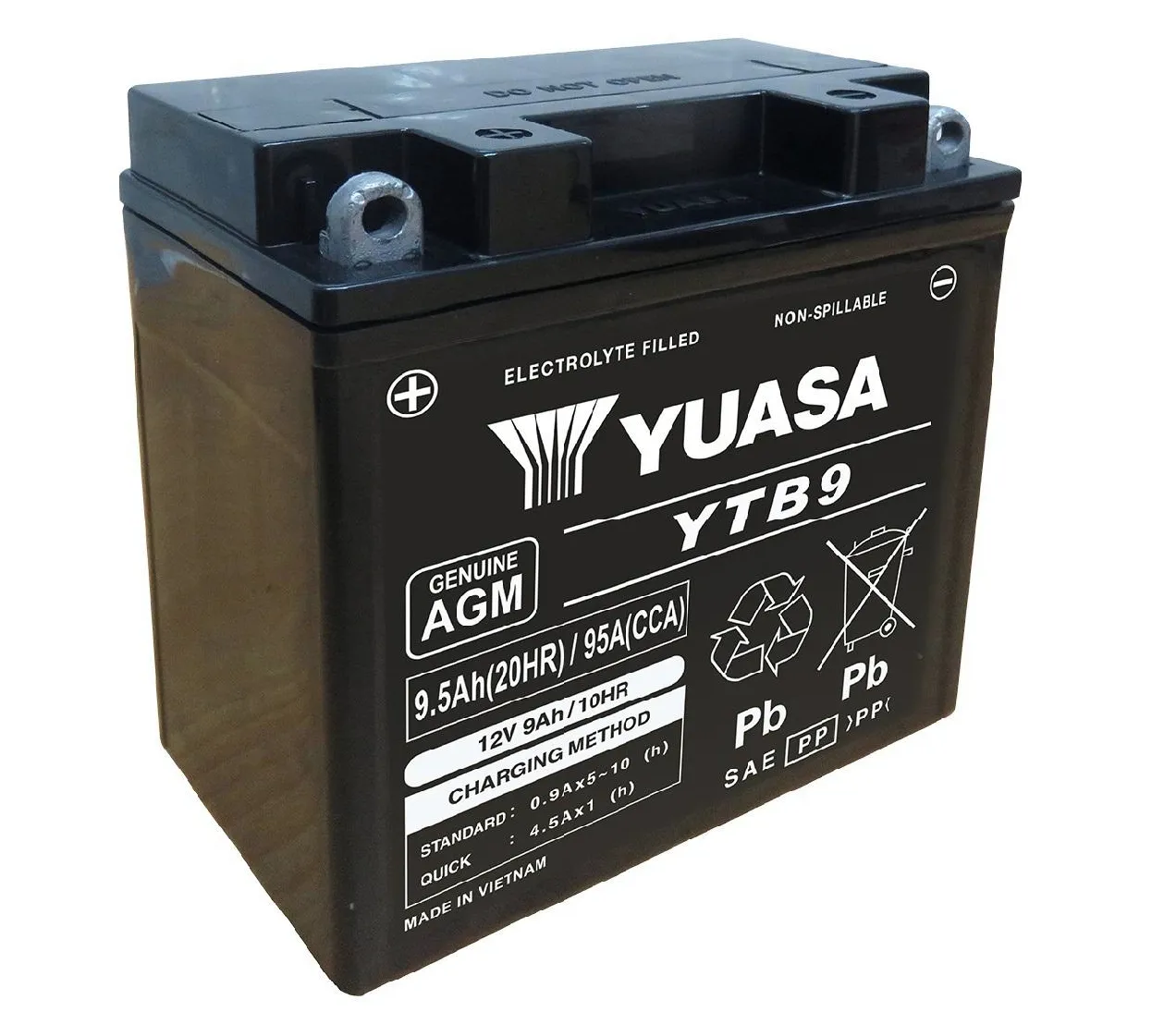 Yuasa YTB9 AGM Batterie 12V 9AH WC - Einbaufertig (YB9-B CB9-B 12N9-4B1) Yuasa YTB9 AGM Batterie 12V 9 AH (WC) ab Werk gefüllt