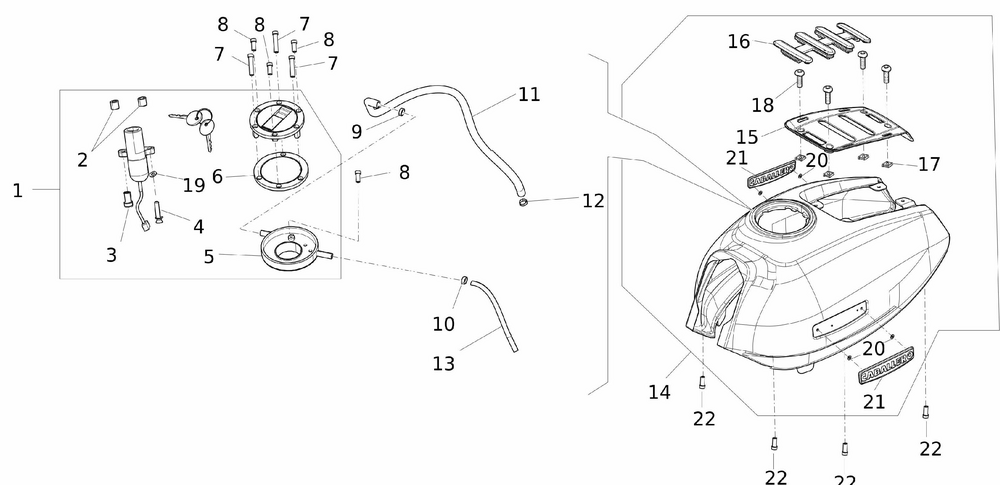 55809_0fHG6TuntR1FE3 Kraftstofftank Verkleidung / Schlosssatz