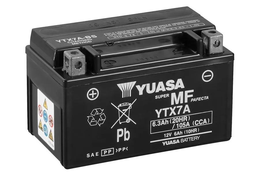 Yuasa YTX7A AGM Batterie 12V 6AH WC - Einbaufertig (YTX7A-BS GTX7A-BS FTX7A-BS) Yuasa YTX7A AGM Batterie 12V 6 AH (WC) ab Werk gefüllt