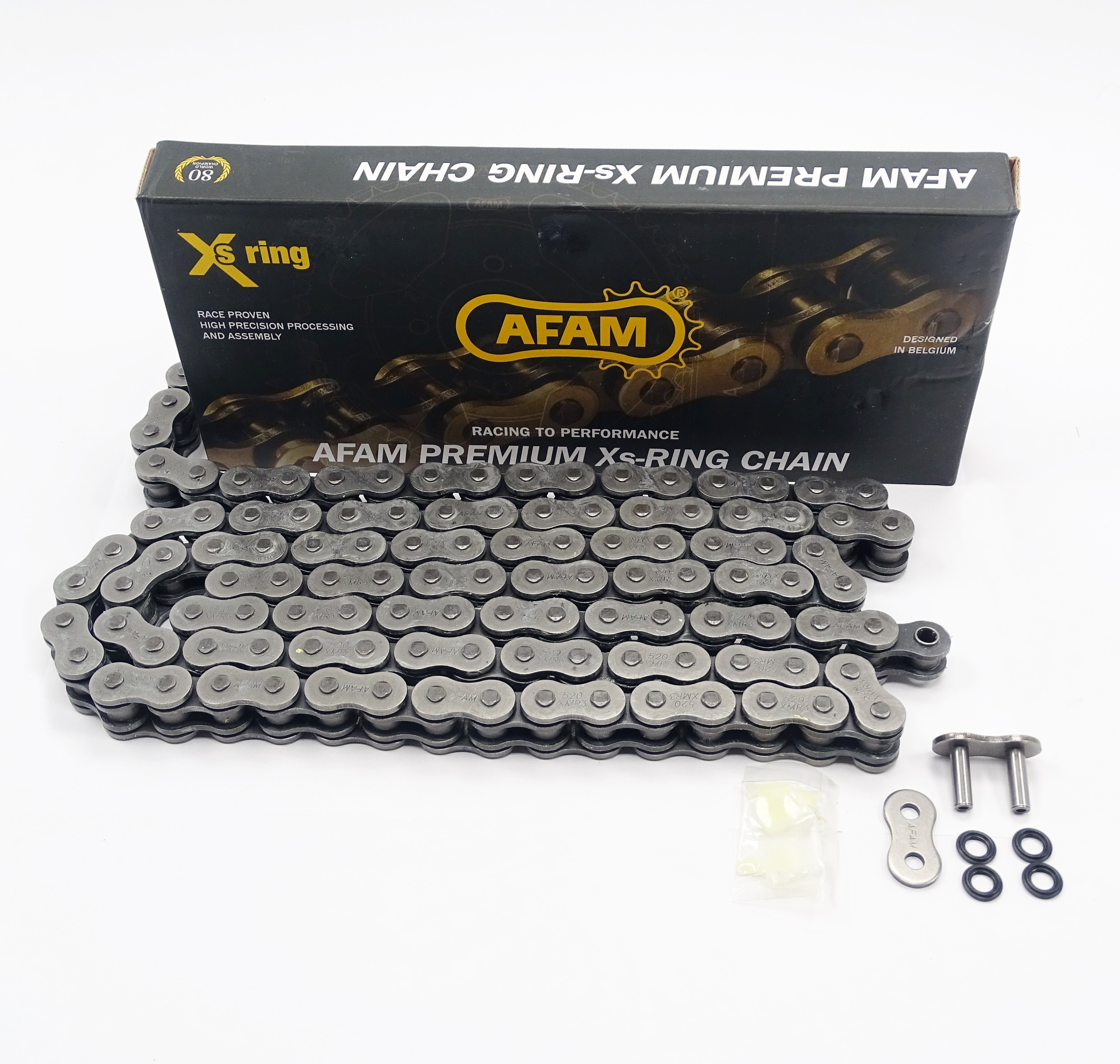 AFAM_XMR3_Kette_525_XS_Ring_Stahl_Gesamt_Bild AFAM XMR3 Kette 525 XS-Ring Stahl - 112 Glieder - Nietschloß - Straße