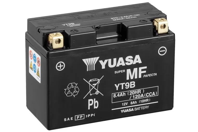 Yuasa YT9B AGM Batterie 12V 8AH WC - Einbaufertig (YT9B-BS YT9B-4 NT9B-4) Yuasa YT9B AGM Batterie 12V 8 AH (WC) ab Werk gefüllt