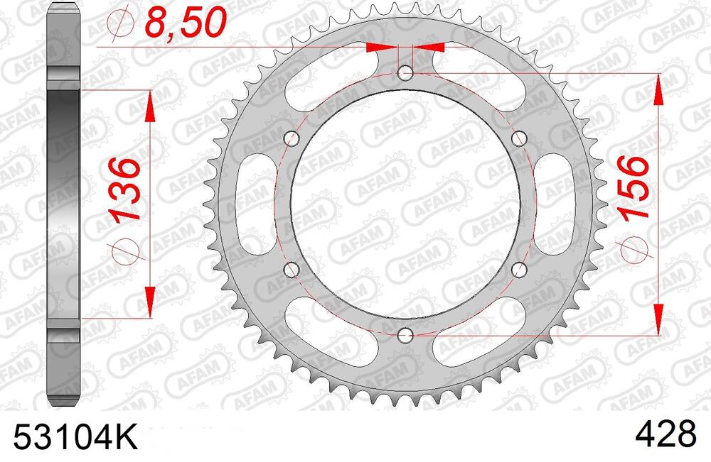 AFAM_Racing_Kettenrad_Stahl_hinten___428___53104K AFAM Kettenrad Stahl schwarz hinten - 428 - 53104K-57 - 57 Zähne