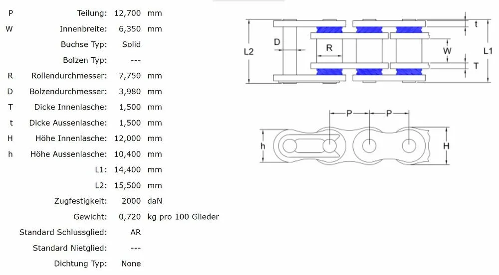 AFAM Kette 420 M stahl - 136 Glieder - Clip Schloß - Straße / Enduro