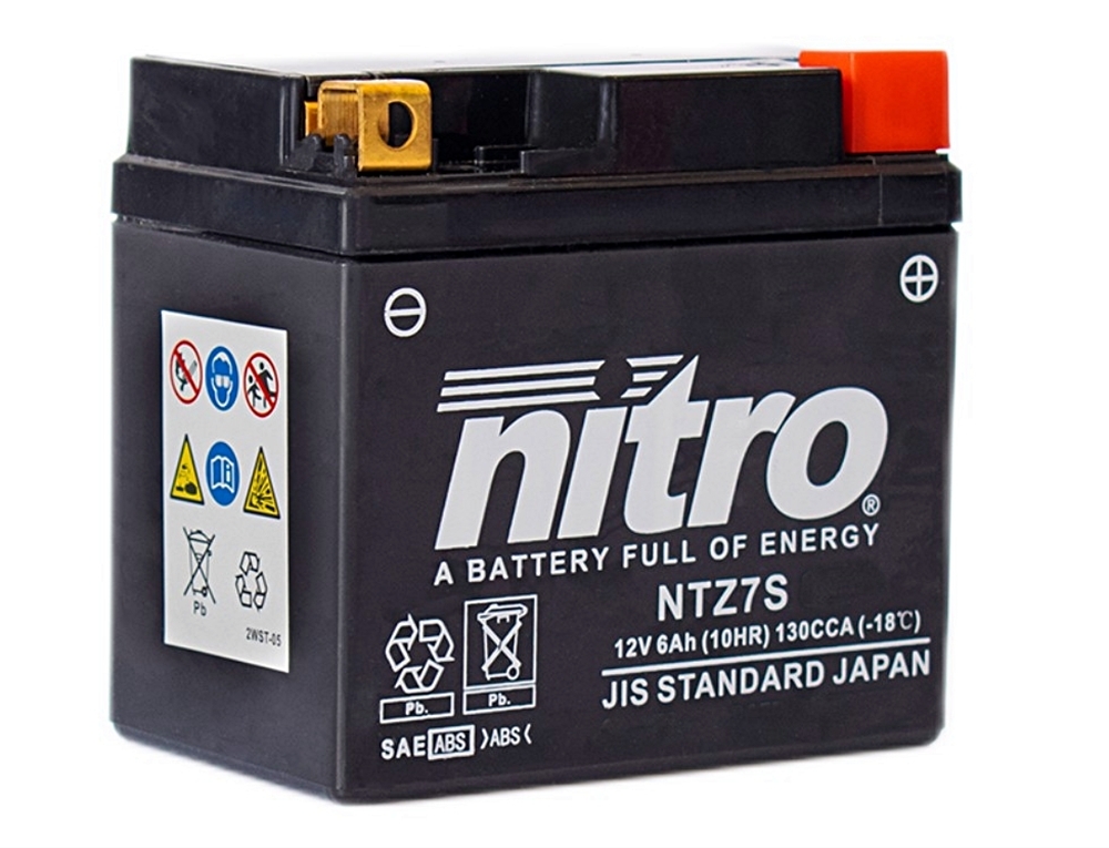 Nitro NTZ7S-BS AGM Batterie 12V 6AH - Einbaufertig (YTZ7S FTZ7S GTZ7S)