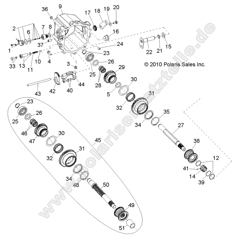 drive train main gearcase internals 2 (Built 5/16/10 and Before)