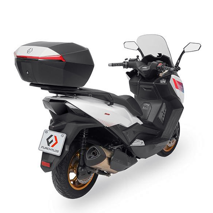 Furchtlos-SHIELD-L-Basic-Topcase-48-Liter-weiss-rot-inkl-Montagekit-FU11TCXX000L25EX-100023-am-Roller