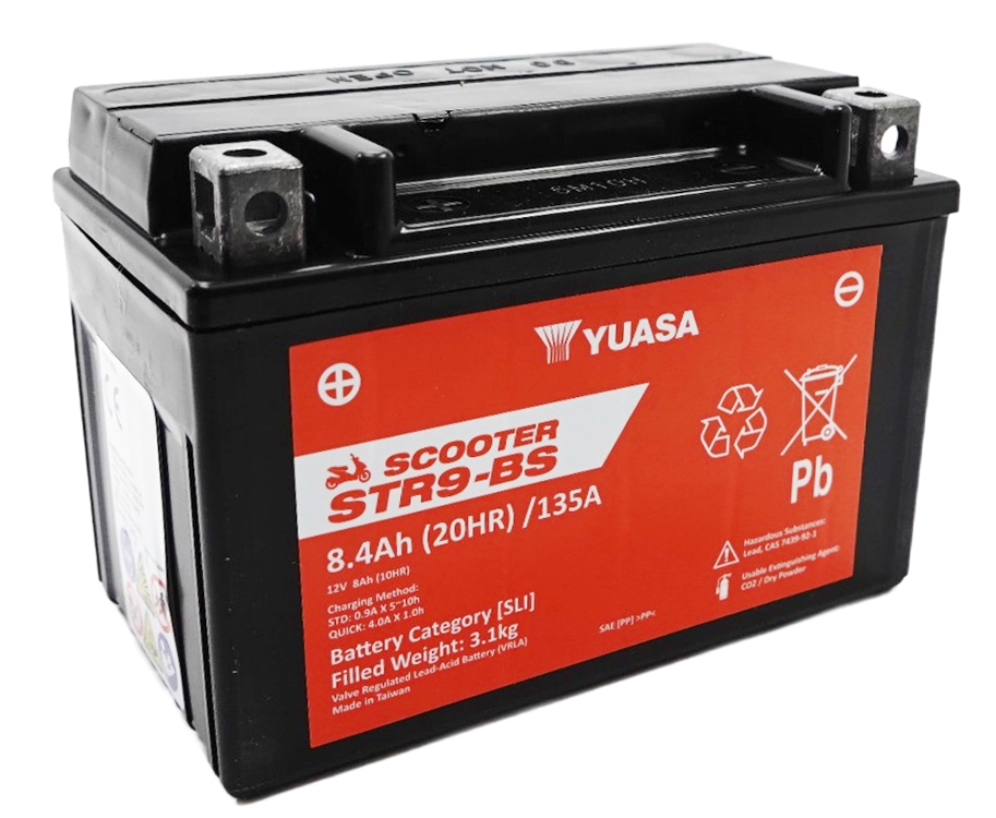 Yuasa STR9-BS AGM Scooter Batterie 12V 8AH CP - Einbaufertig (YTX9-BS GTX9-BS FTX9-BS CTX9-BS)