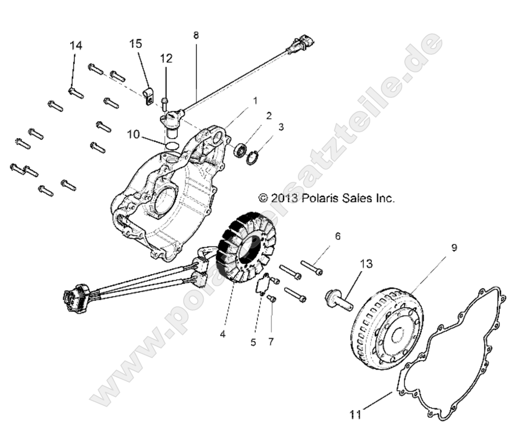 ENGINE, STATOR AND FLYWHEEL