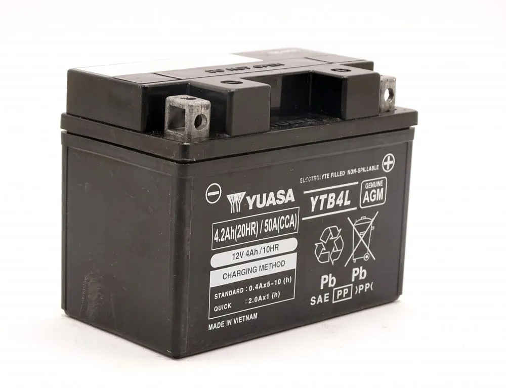 Yuasa YTB4L AGM Batterie 12V 4AH - Einbaufertig (YB4L-B CB4L-B FB4L-B)