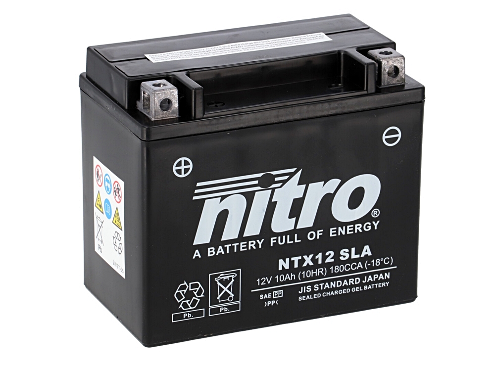 Nitro NTX12 SLA GEL AGM Batterie 12V 10AH - Einbaufertig ( YTX12-BS FTX12-BS)
