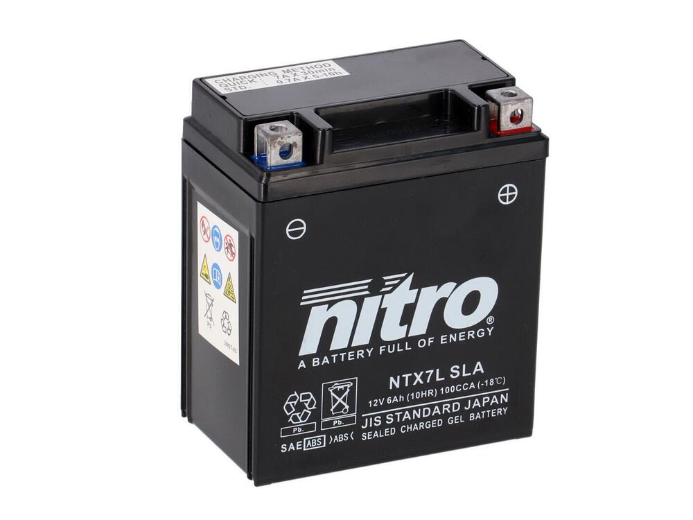 NTX7L-SLA Nitro NTX7L SLA GEL AGM Batterie 12V 6AH - Einbaufertig (YTX7L-BS FTX7L-BS)