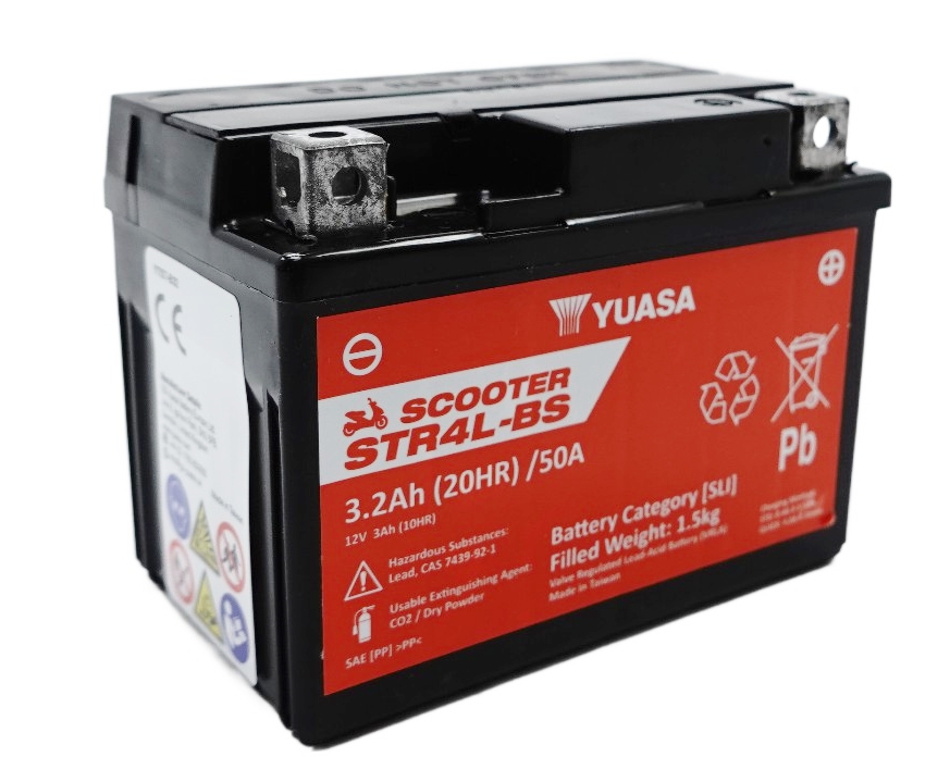 Yuasa STR4L-BS AGM Scooter Batterie 12V 3AH CP - Einbaufertig (YTX4L-BS FTX4L-BS CTX4L-BS)