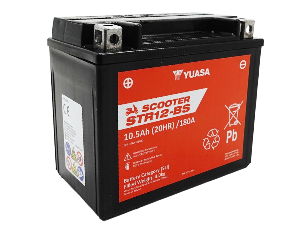 Yuasa STR12-BS AGM Scooter Batterie 12V 10AH CP - Einbaufertig (YTX12-BS FTX12-BS CTX12-BS)