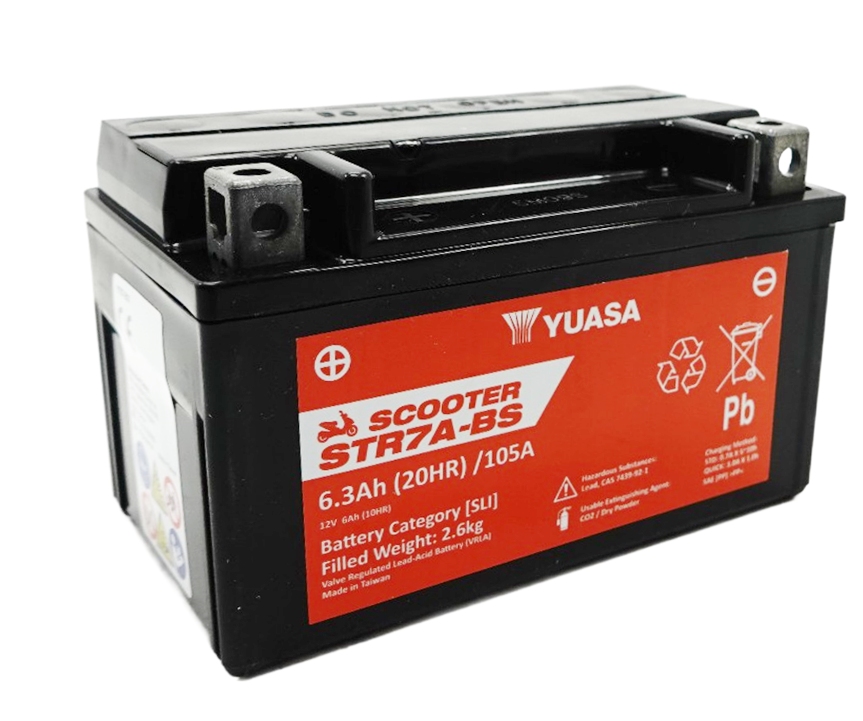 Yuasa STR7A-BS AGM Scooter Batterie 12V 6AH WC - Einbaufertig (YTX7A-BS GTX7A-BS FTX7A-BS)
