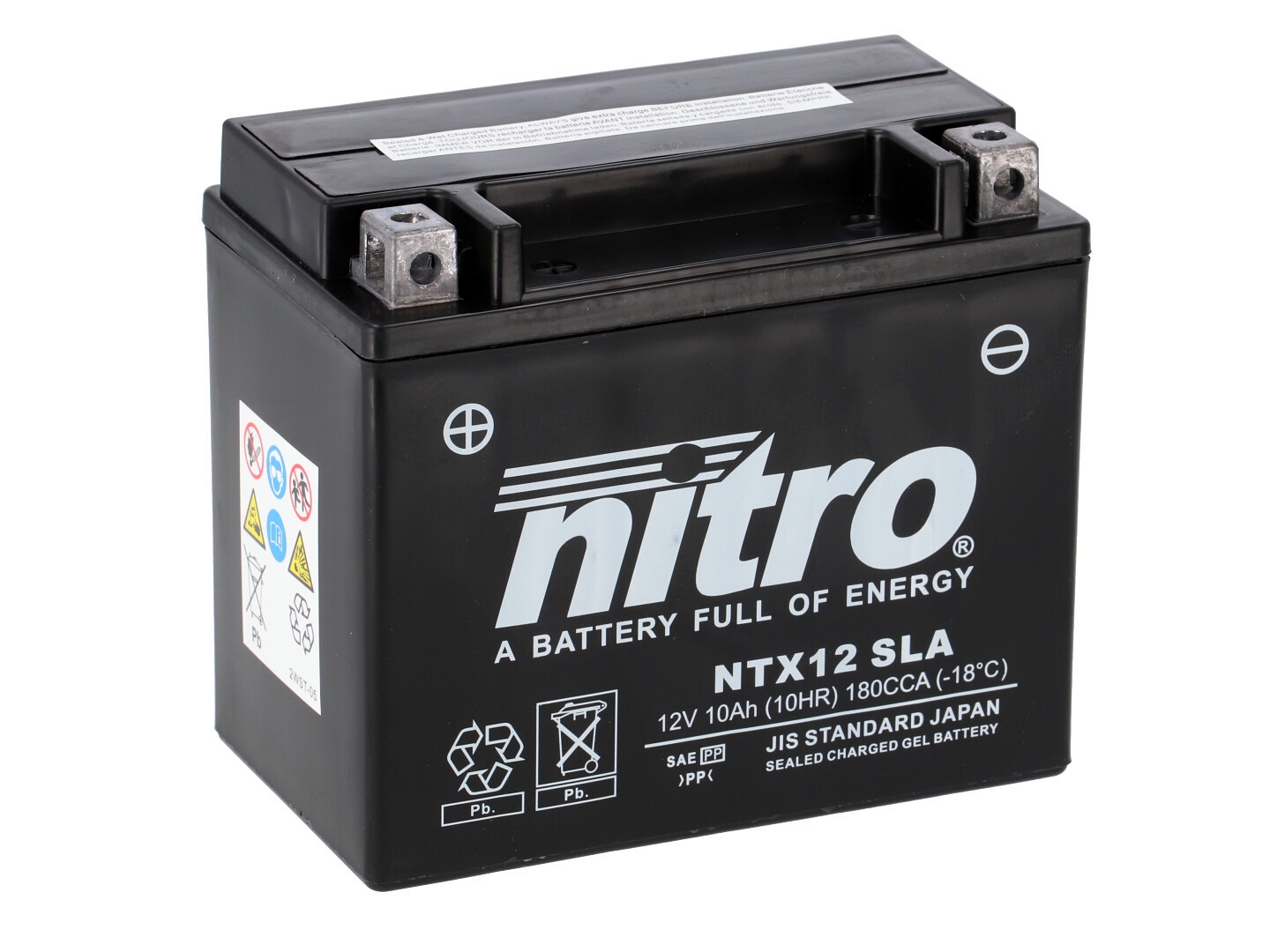 Nitro NTX12 SLA GEL AGM Batterie 12V 10AH - Einbaufertig ( YTX12-BS FTX12-BS)