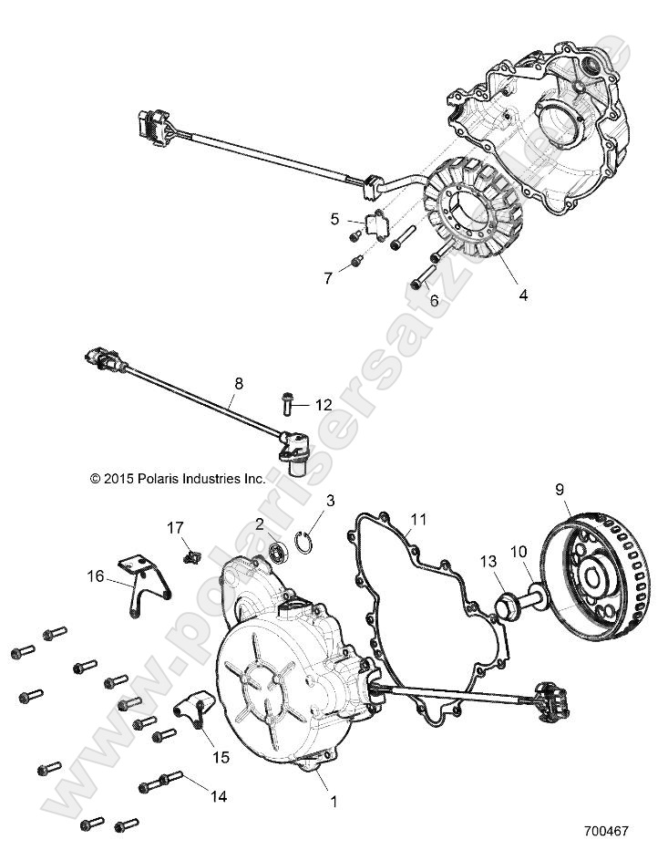 ENGINE, STATOR AND FLYWHEEL