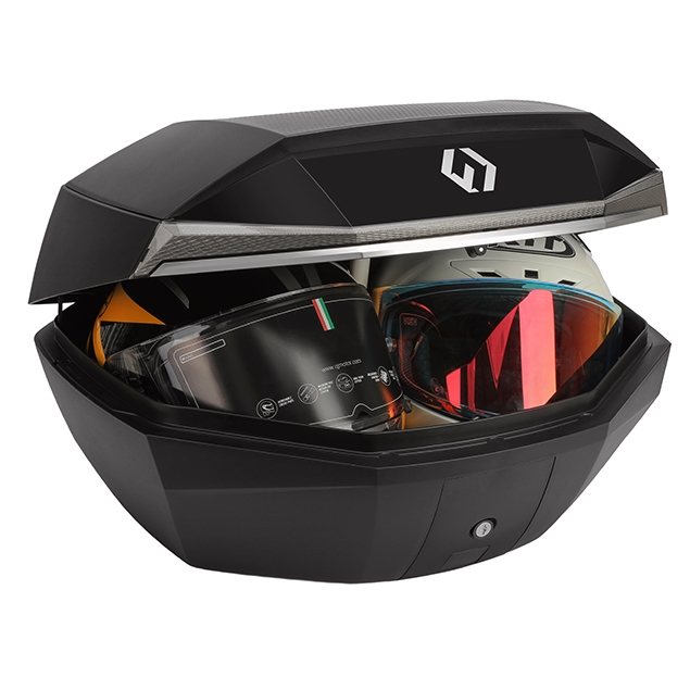 Furchtlos-SHIELD-L-Luxe-Topcase-48-Liter-schwarz-silber-FU11TCUP000L14EX-100027-deckel-offen