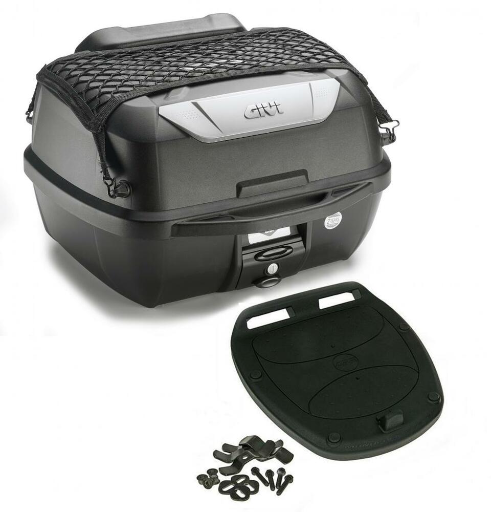 Givi_Monolock_Topcase_43N___43_Liter___schwarz_mit_silber_Cover___inkl_Montagekit__9123 Givi Monolock Topcase E43 N - 43 Liter - schwarz mit silber Cover - inkl. Montagekit