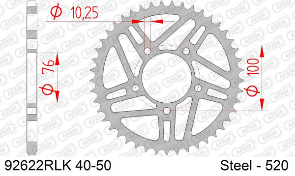 AFAM Racing RLK Kettenrad Stahl hinten - 520 - 92622RLK